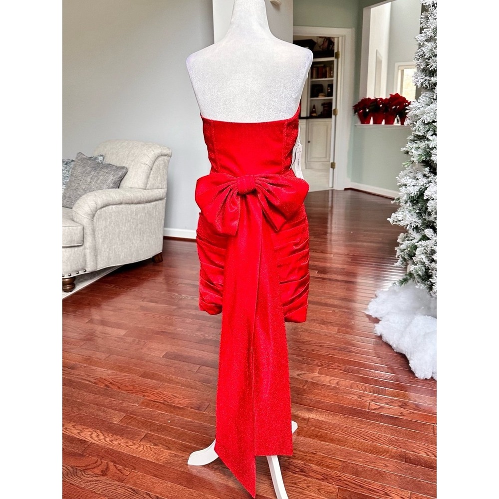 Handmade Luxury Red Glitter Layered Cocktial Dress With Bow Pin Size Small NWT - Picture 9 of 12